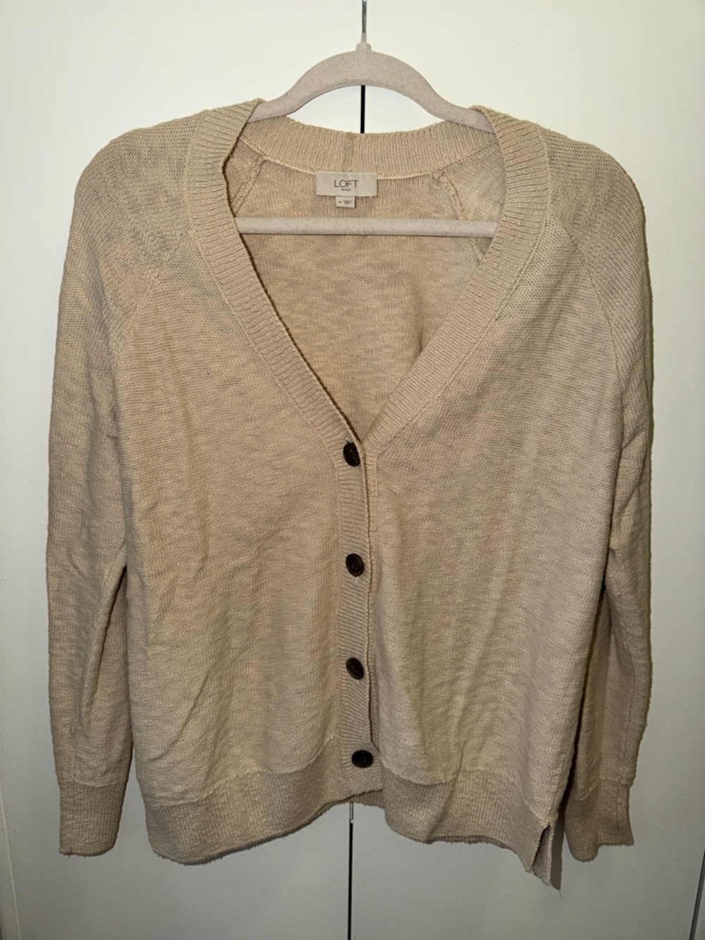LOFT Beige Button-Front V-Neck Cardigan